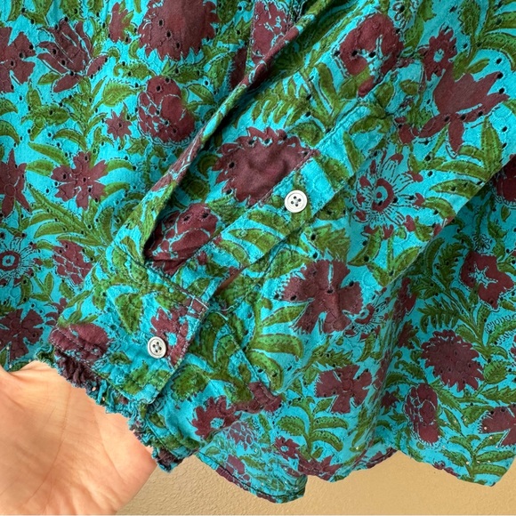 SUNDANCE Rhea Floral eyelet Button Down Shirt Size Large E - Picture 8 of 11